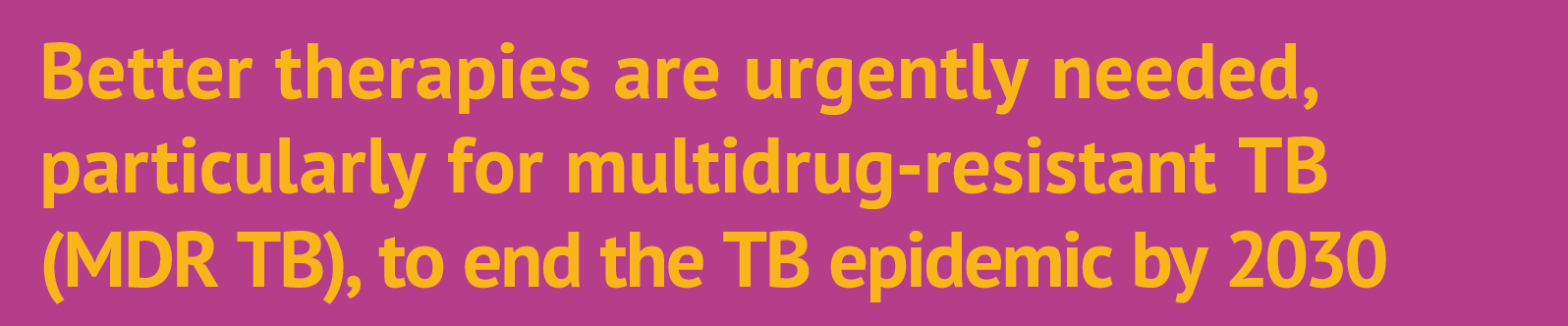 Better therapies are urgently needed, particularly for multidrug resistant TB (MDR TB), to end the TB epidemic by 2030