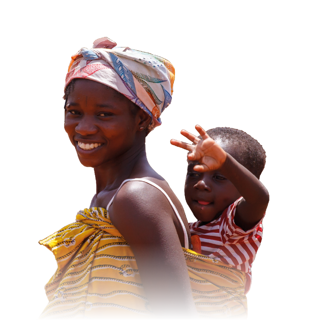TAMALE, GHANA - MARCH 24: Unidentified African woman carrying her son on back on March 24, 2014 in Tamale, Ghana. Ghana is one of the most popular tourists destination in Africa.