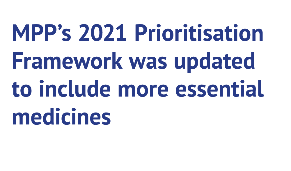 MPP’s 2021 Prioritisation Framework was updated to include more essential medicines