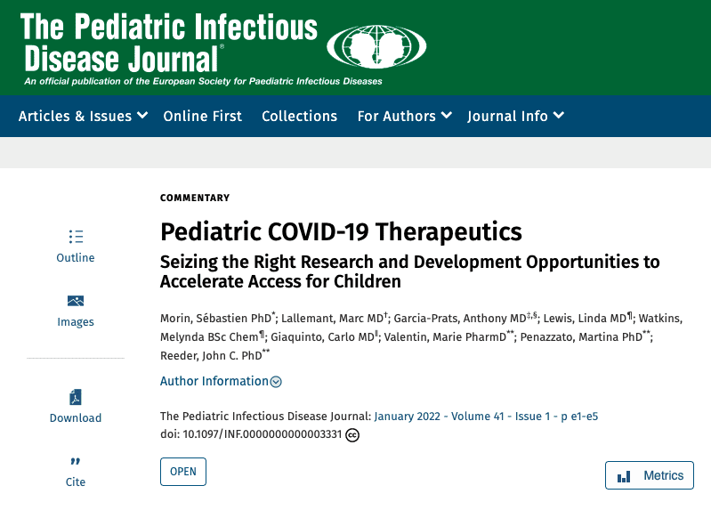 Pediatric COVID-19 Therapeutics: Seizing the Right Research and Development Opportunities to Accelerate Access for Children